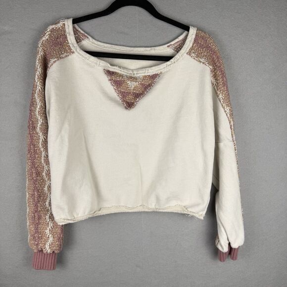 Free People Crop Pullover Sweatshirt Womens Size L Boho Festival Indie - Picture 1 of 6